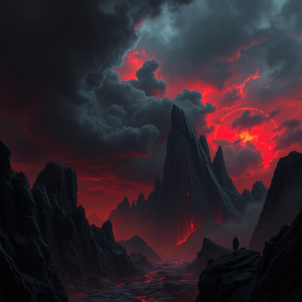 Epic Dark Sky Hell Mountain in a Cinematic Digital Painting