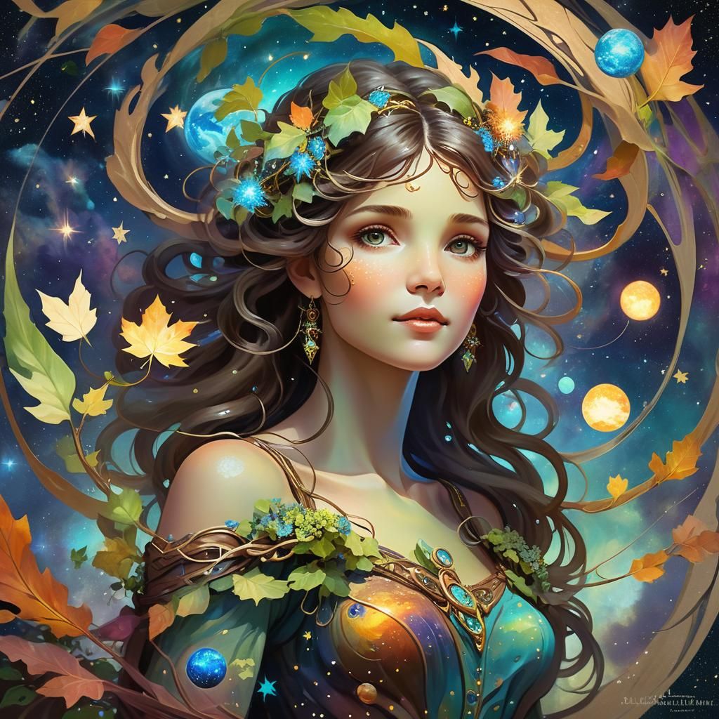 Cosmic Fusion Art: Earth Being in Starry Vortex