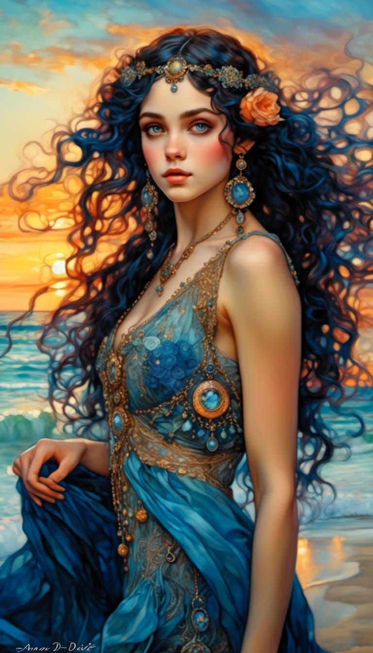 Sunset Beach Fire Dancer in Hyperrealistic Style