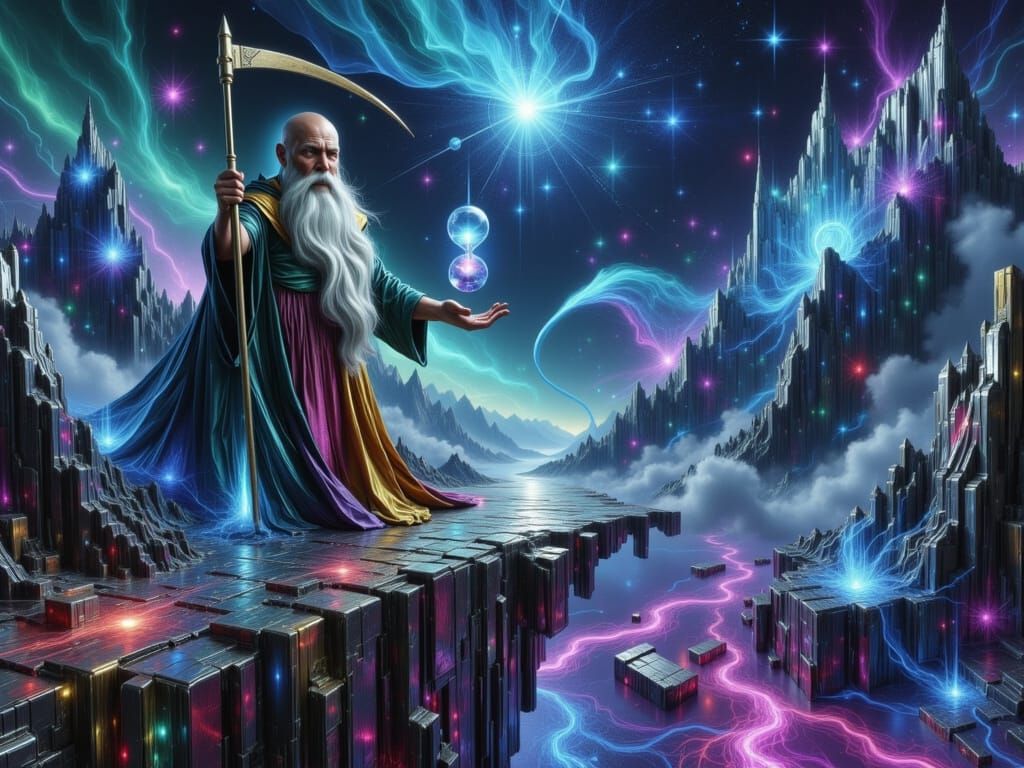 Father Time Hands Off 2026 to Baby New Year on Cosmic Bridge
