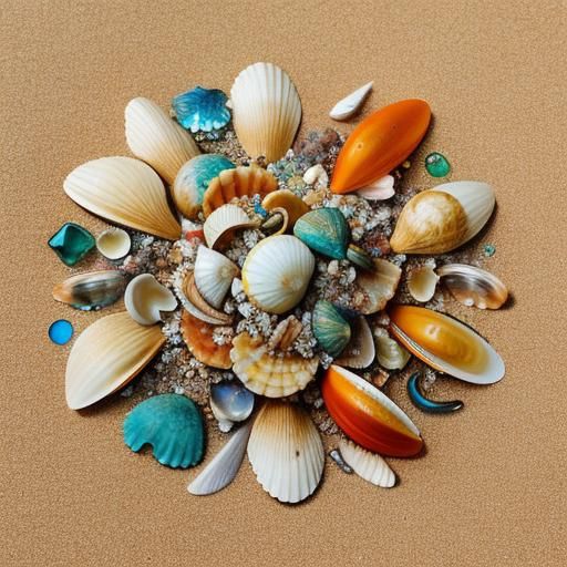 Seashells and Sea Glass on Beach