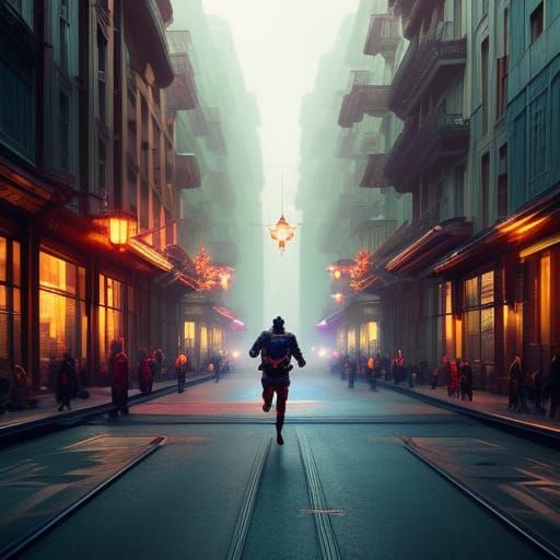 Man Running Fast: Hyperdetailed Concept Art