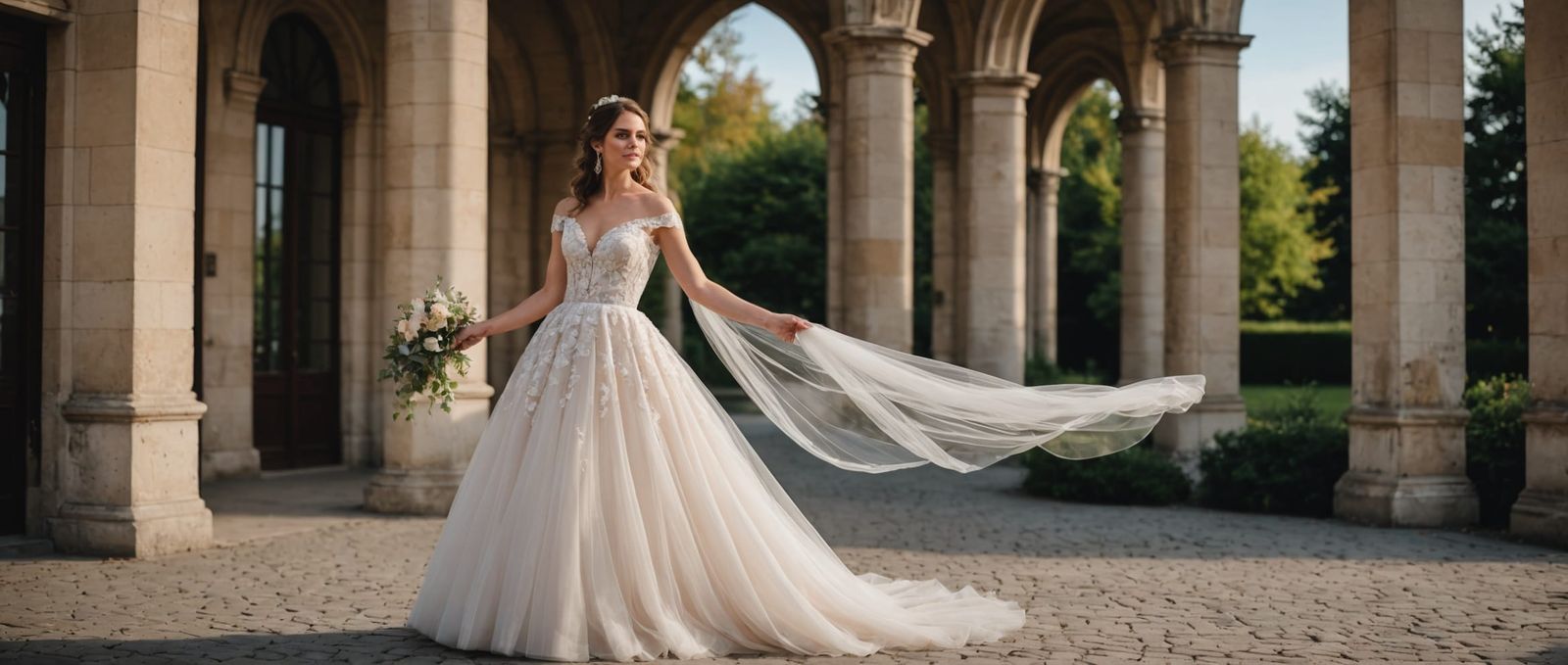 Bride in Flowing Tulle Dress at Wedding