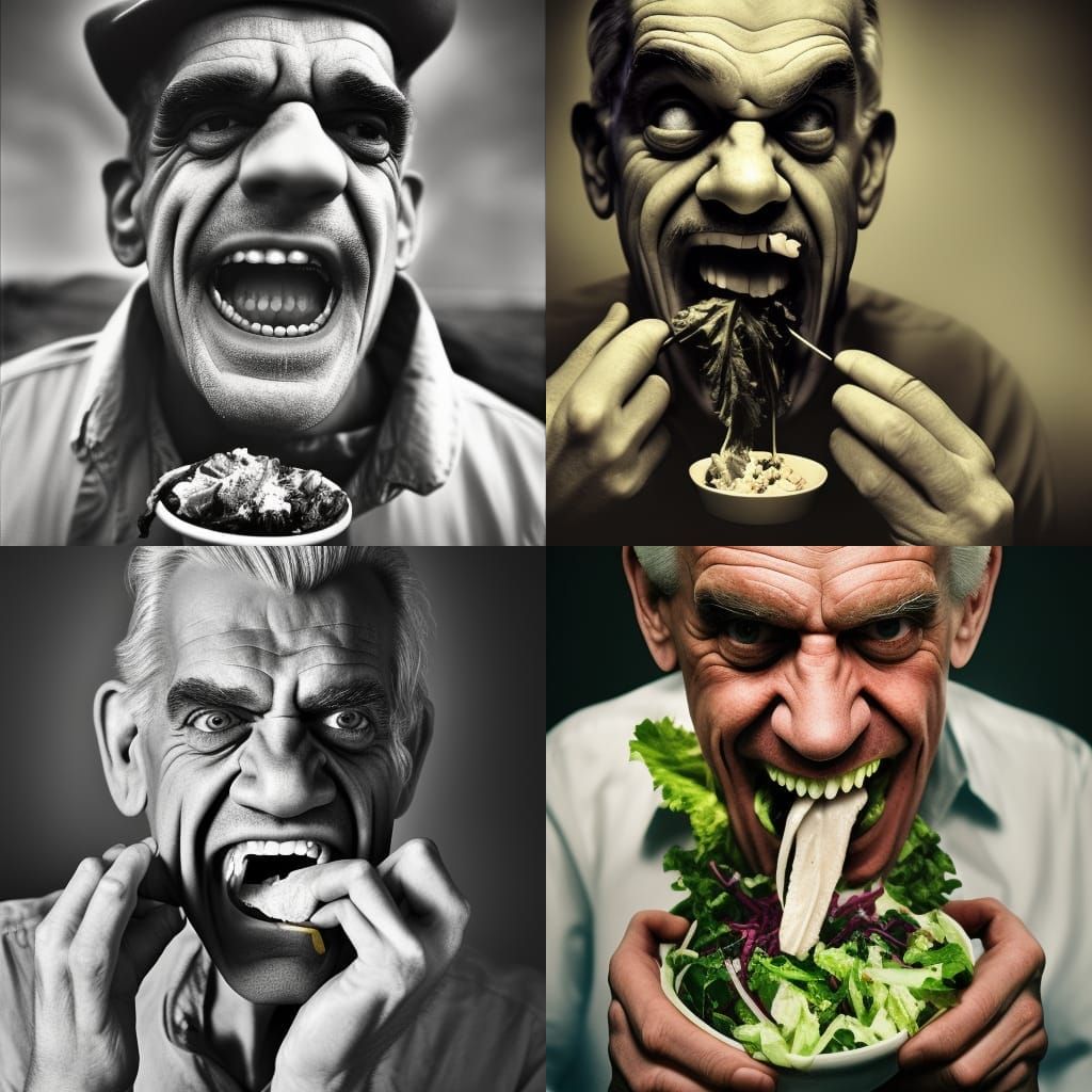 Man Laughing Eating Salad Portrait