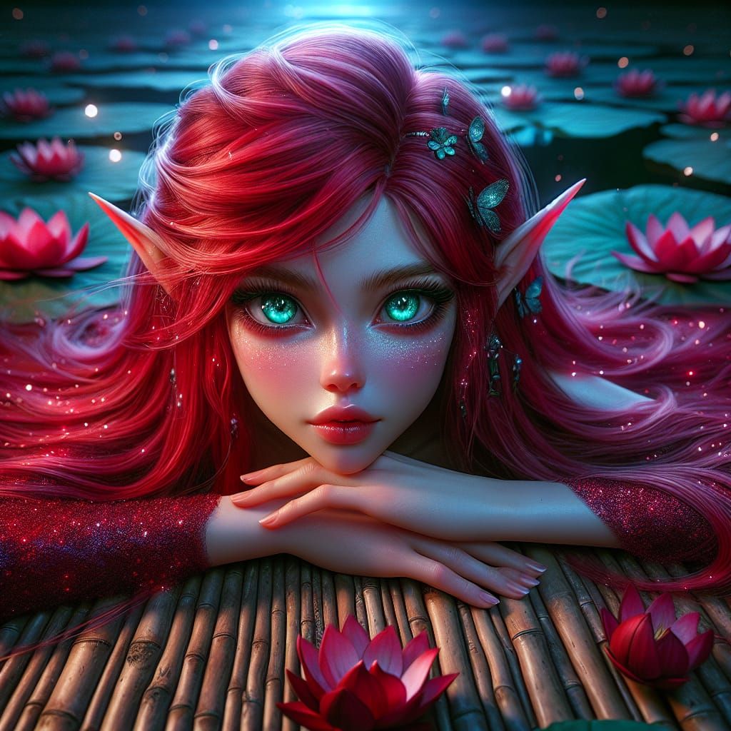 Captivating Fire Elf with Lotus Petals in Digital Art