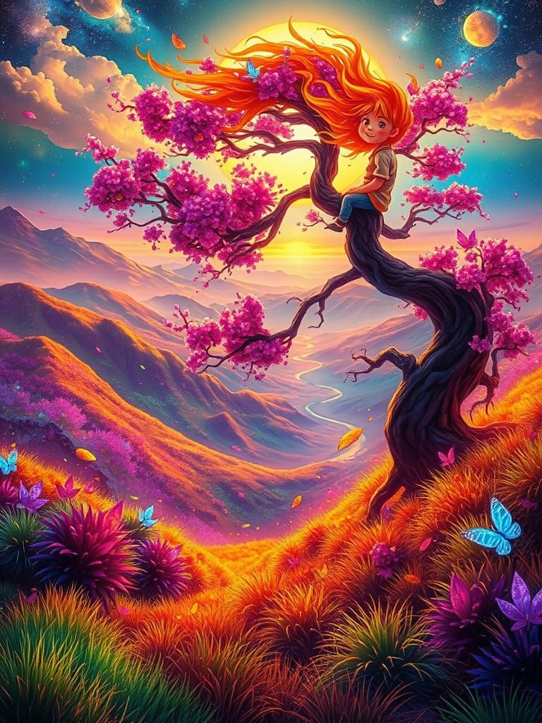 Surreal Whimsy Landscape in Vibrant, Electric Colors
