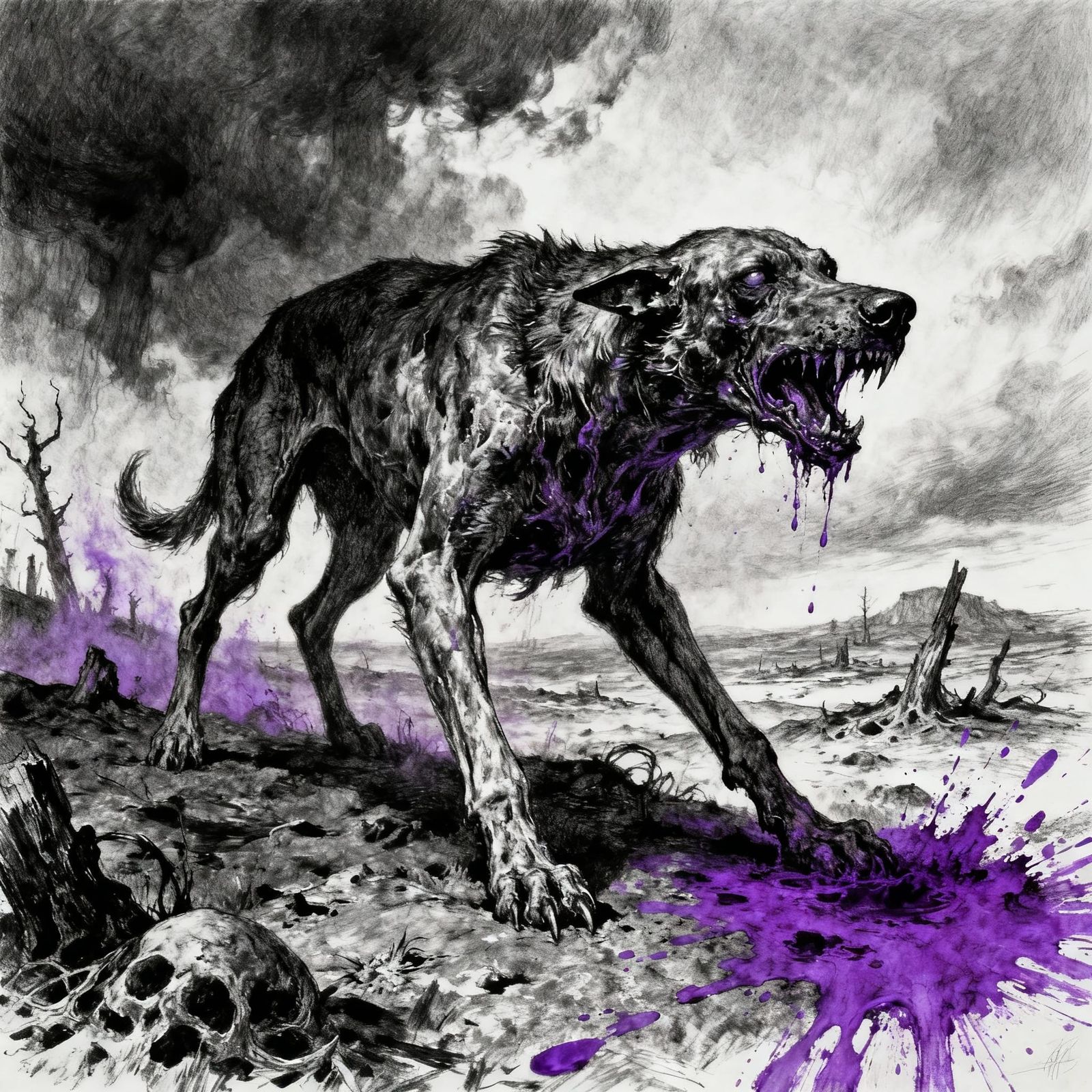 Undead Hound Prowling in Gritty Horror Landscape
