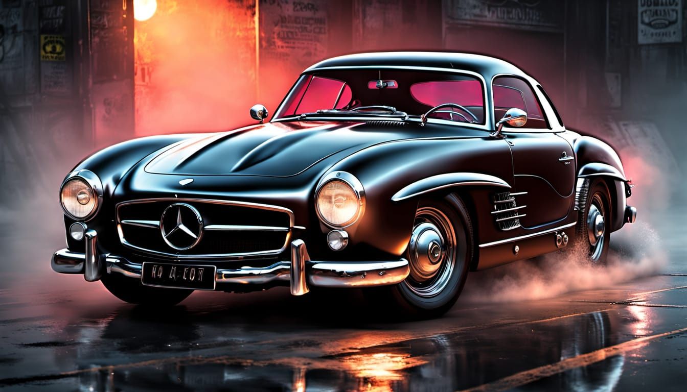Stylized 1950s Mercedes SL500 Coupe Rat Rod in Comic Noir St...