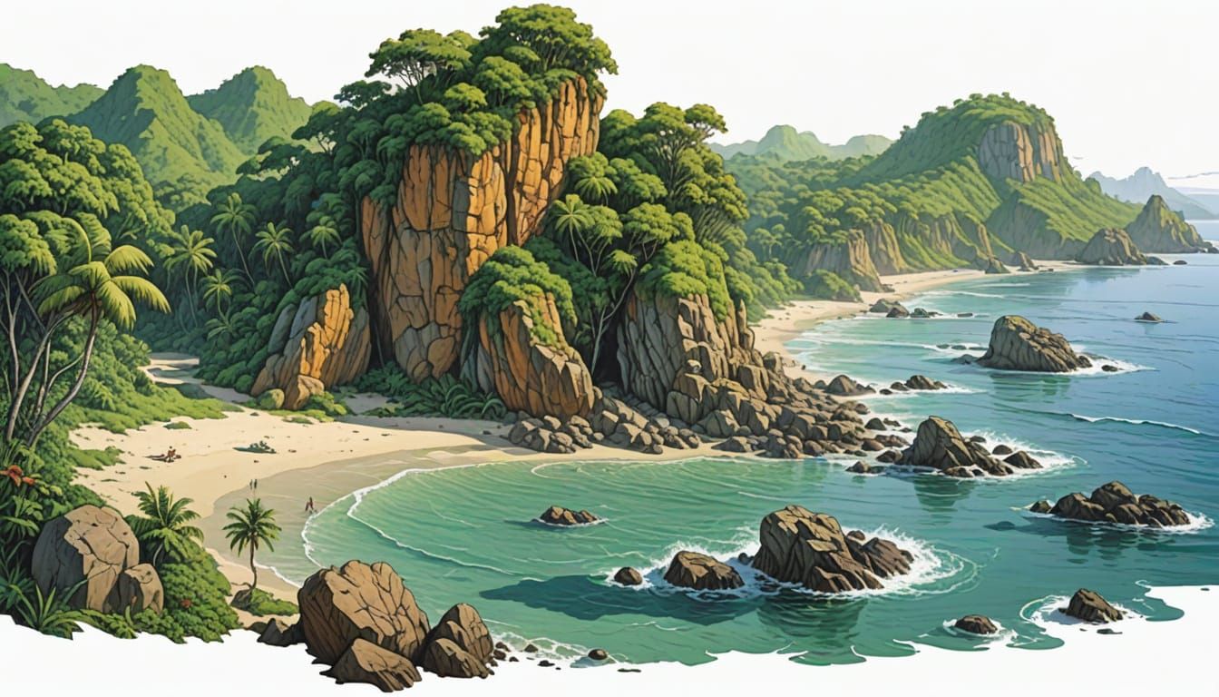 Idyllic Tropical Beach Scene in Fantasy Style
