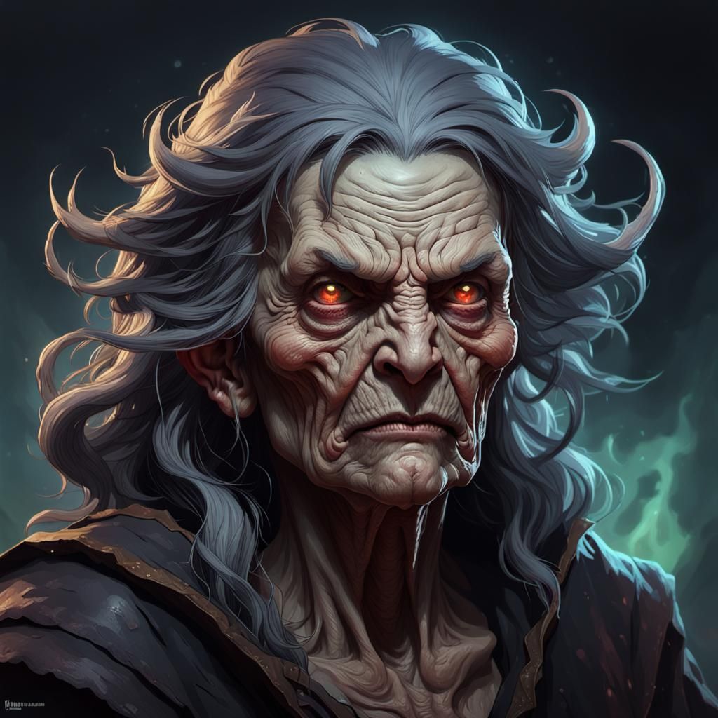 Demonic Hag Portrait in Hyperdetailed Style