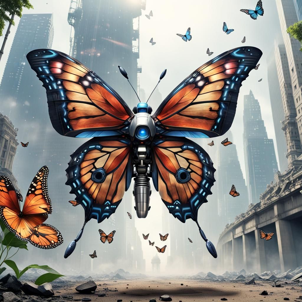 Robot Butterfly Soars Over Climate Change Ruins