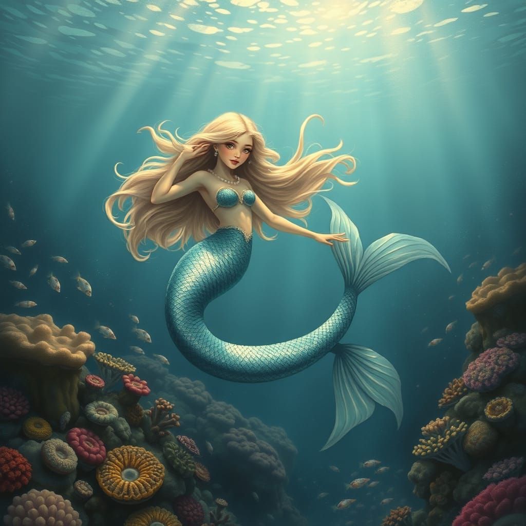 Majestic Mermaid in Enchanting Underwater Realm