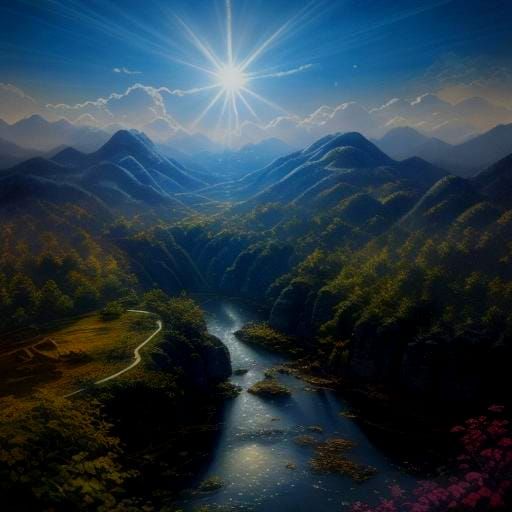 Detailed Asian Landscape in Shadow Ink Style