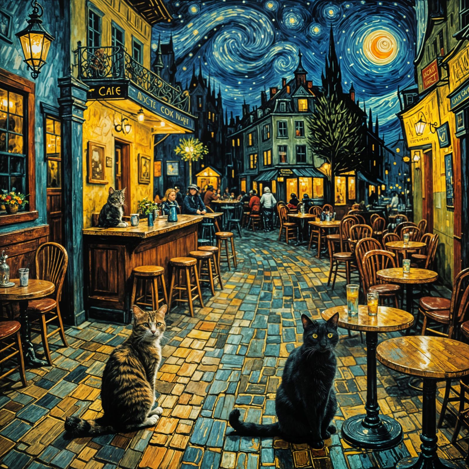 Van Gogh's Night Cafe: Hyperrealistic Scene