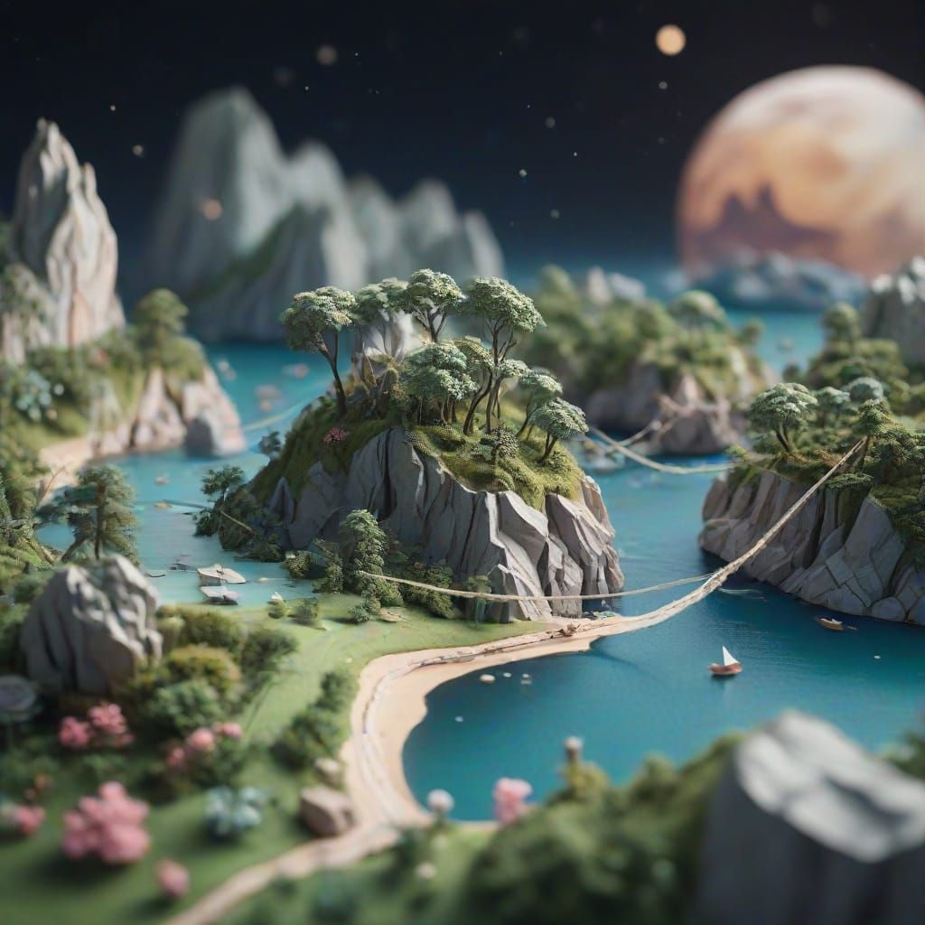 Papercraft Islands Floating in Space Around Earth