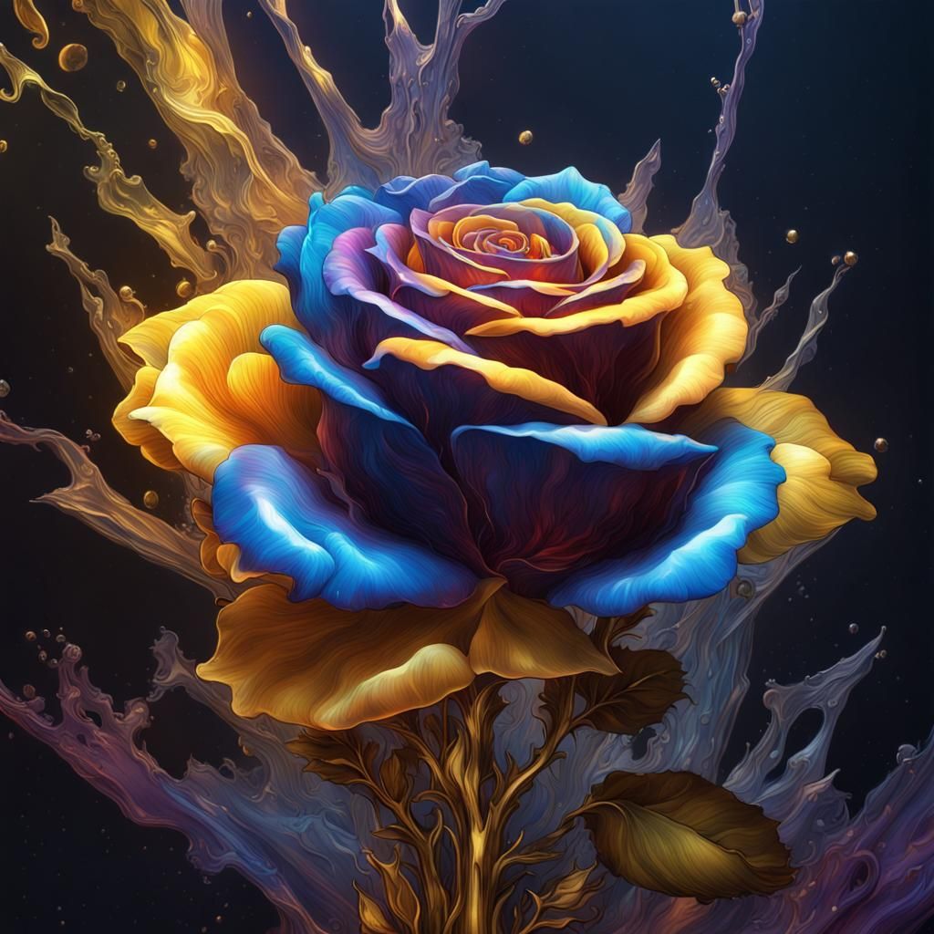 Dissolving Cosmic Crystal with Roses: Dark Fantasy Art