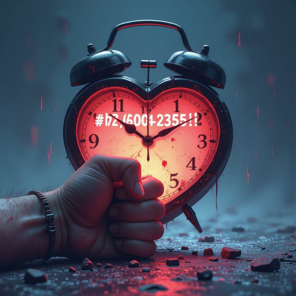 Fist Crushing Heart Clock in Dark Neon Style