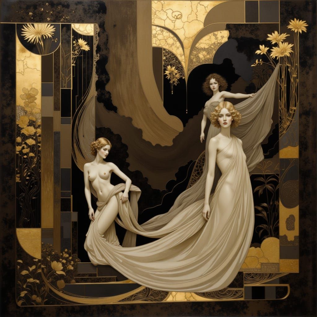 Surreal Dreamscape in Dark Brown and Iron White