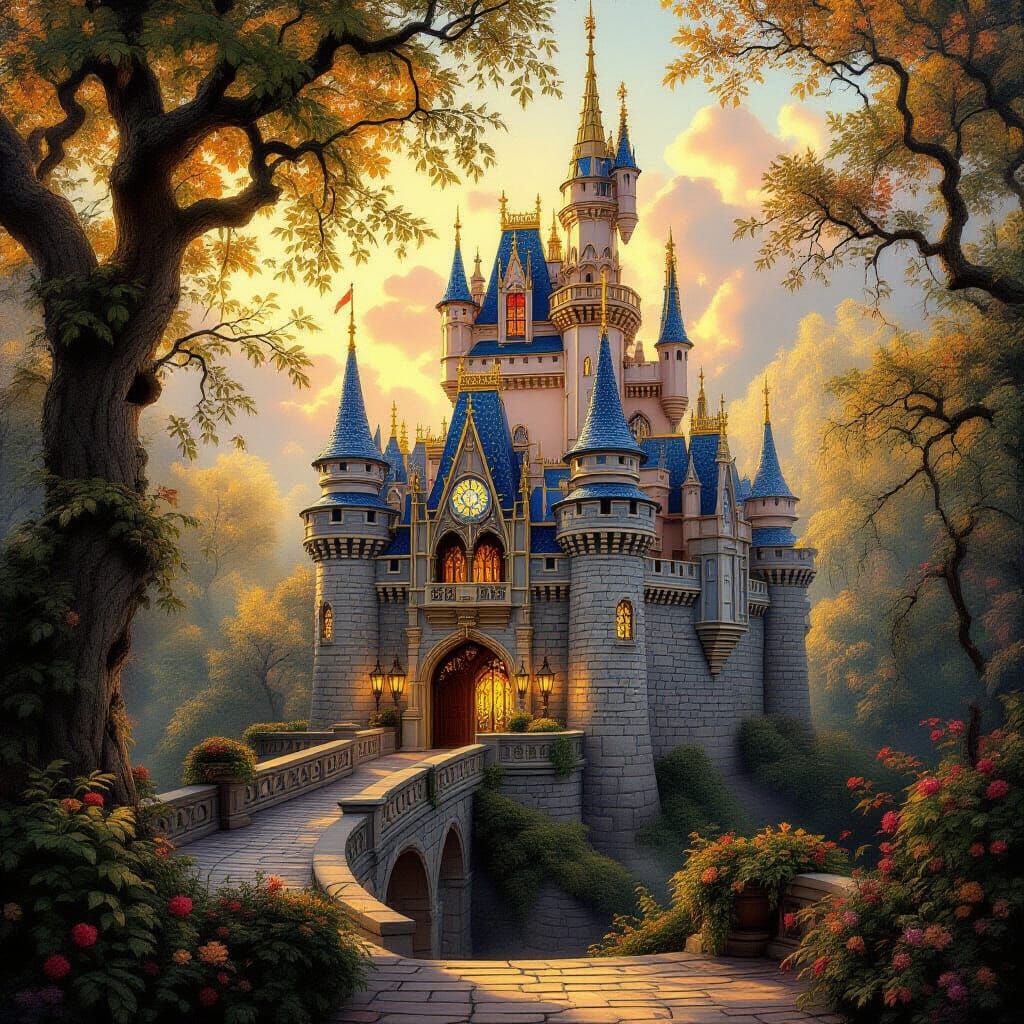 Majestic Castle in Thomas Kinkade Style