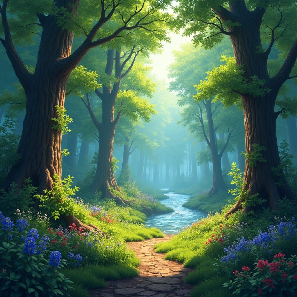 Lush Forest Landscape in Matte Painting Style