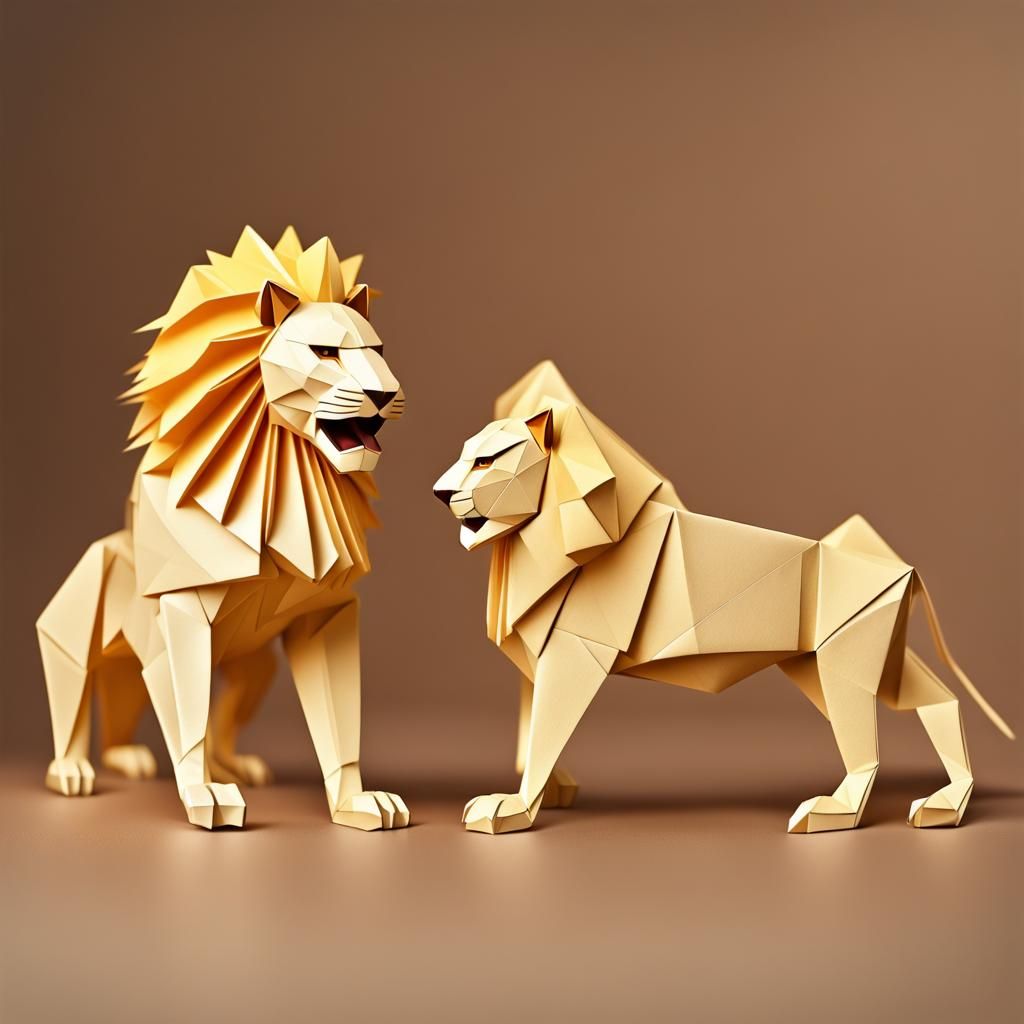 Origami Lions Papercraft in Soft Focus