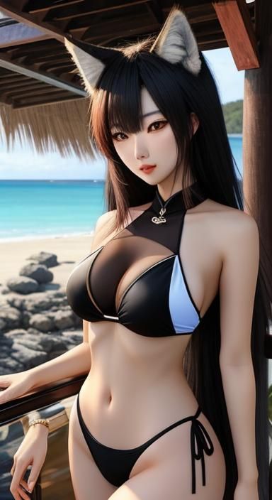 Anime Style Asian Wolf Girl in Bikini