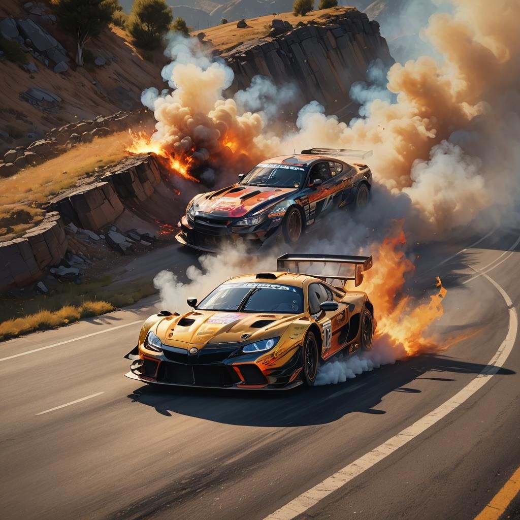 Motorsport Art: Car Drifting on Treacherous Corner