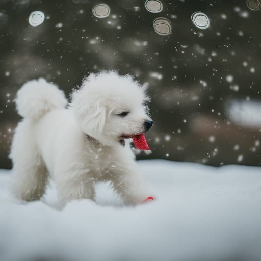 Fluffy White Puppy Playing in Snow: Professional Photography