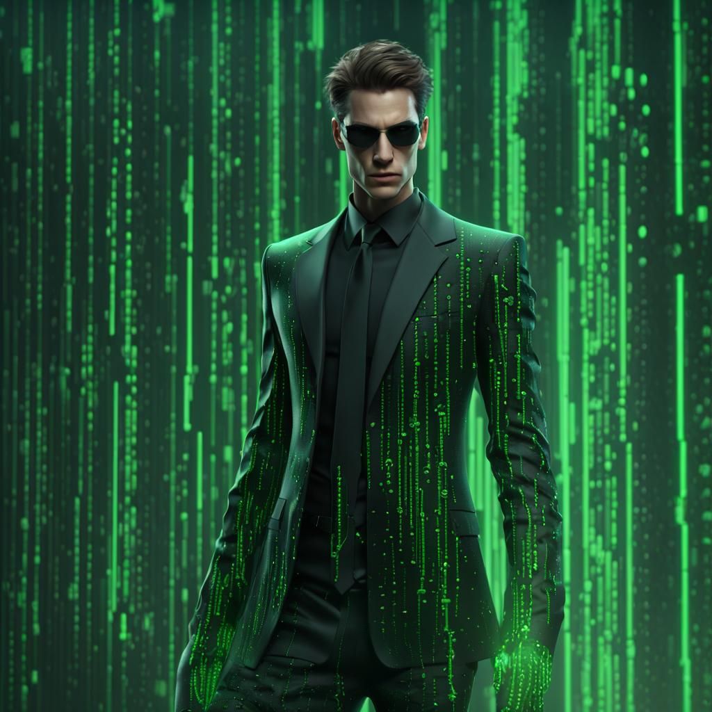 Matrix Code on Black Suit in Digital Art