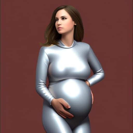 Elegant Portrait of Pregnant Blonde in Silver Catsuit