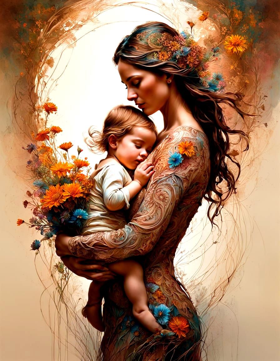 Mother and Child in Harmony with Nature
