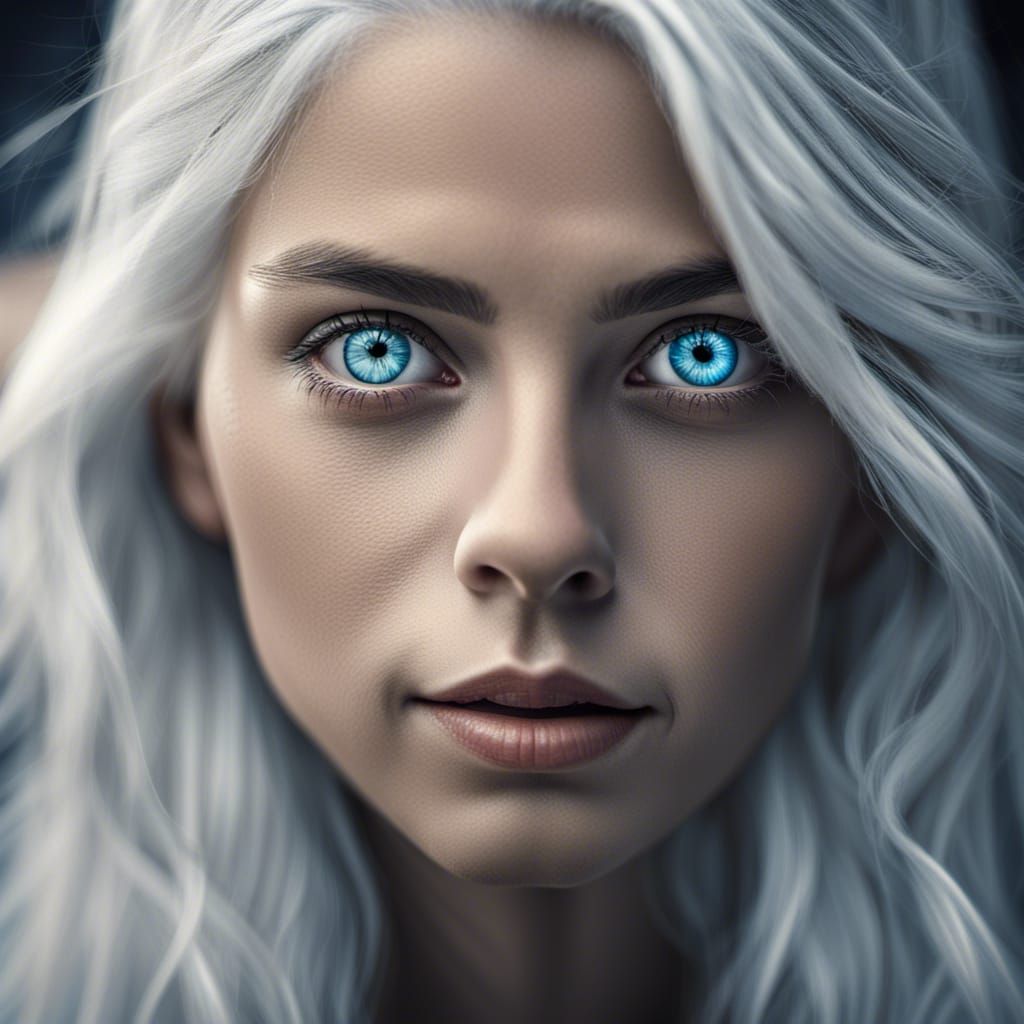 Hyperrealistic Portrait of a White-Haired Woman