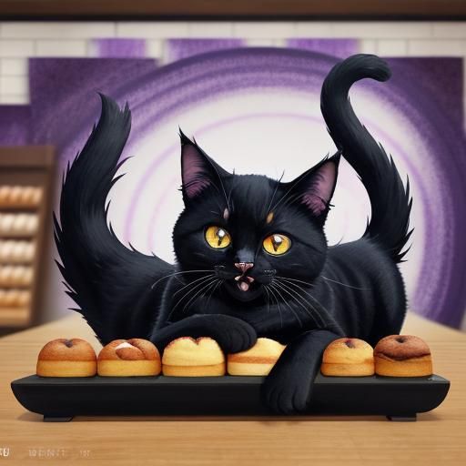 Adorable Jiji Cat in Bakery Shop, Ghibli Style