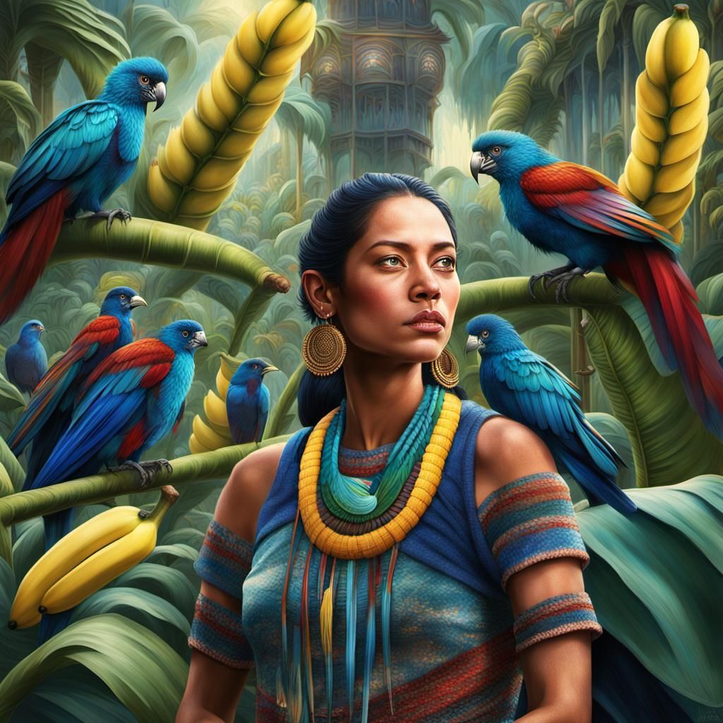 Lenca Woman Weaving with Quetzal Bird