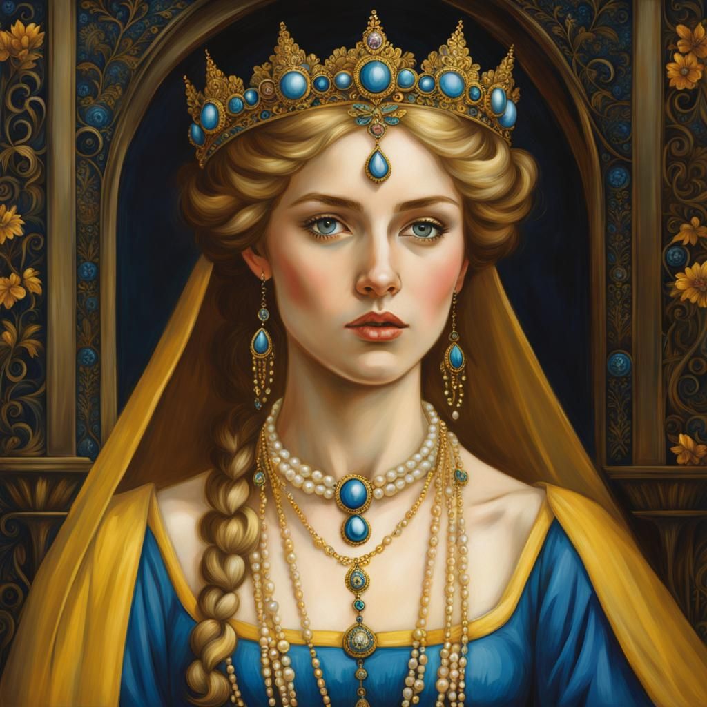 Medieval Princess in John William Waterhouse Style