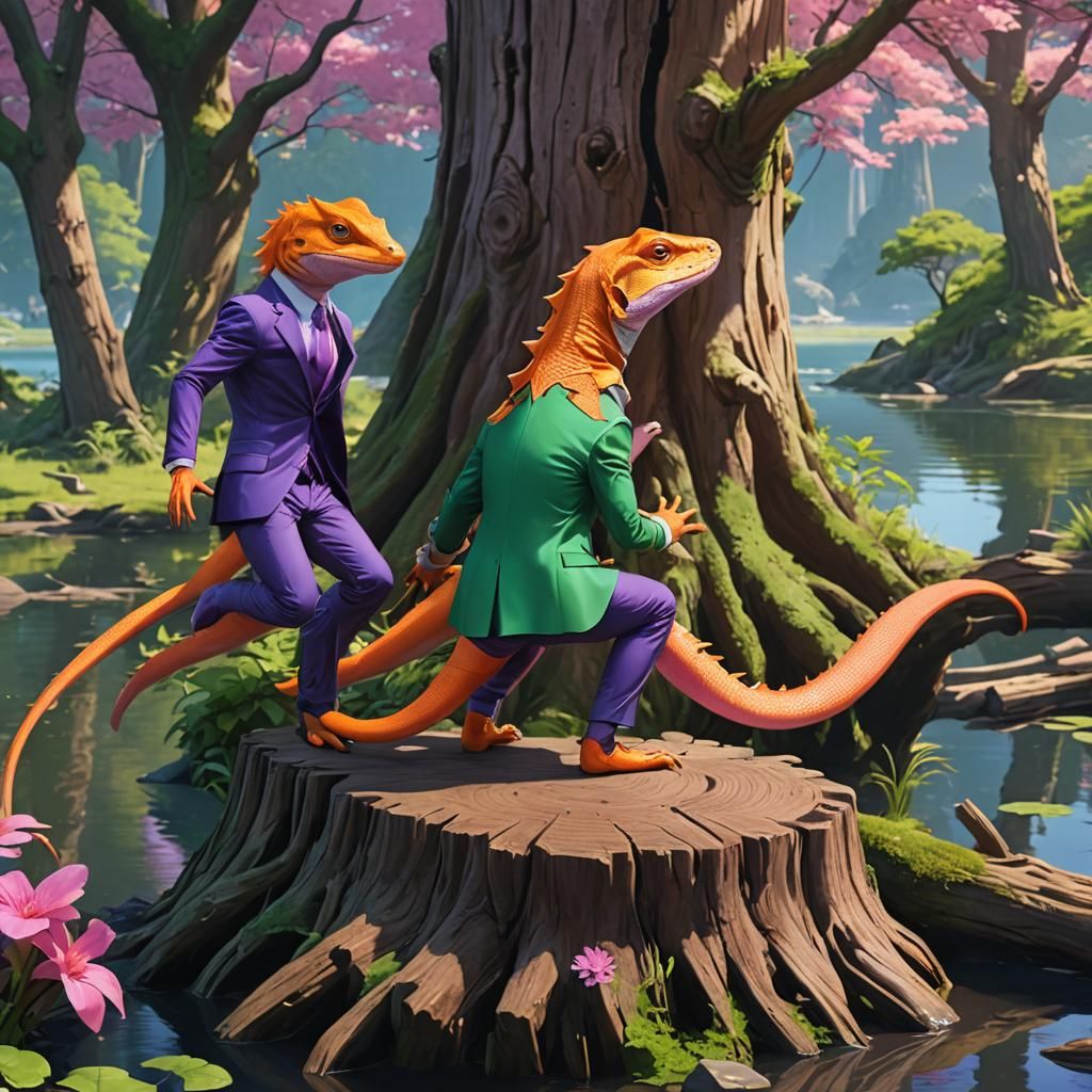 Lizard People Embrace in Detailed 3D Anime Art