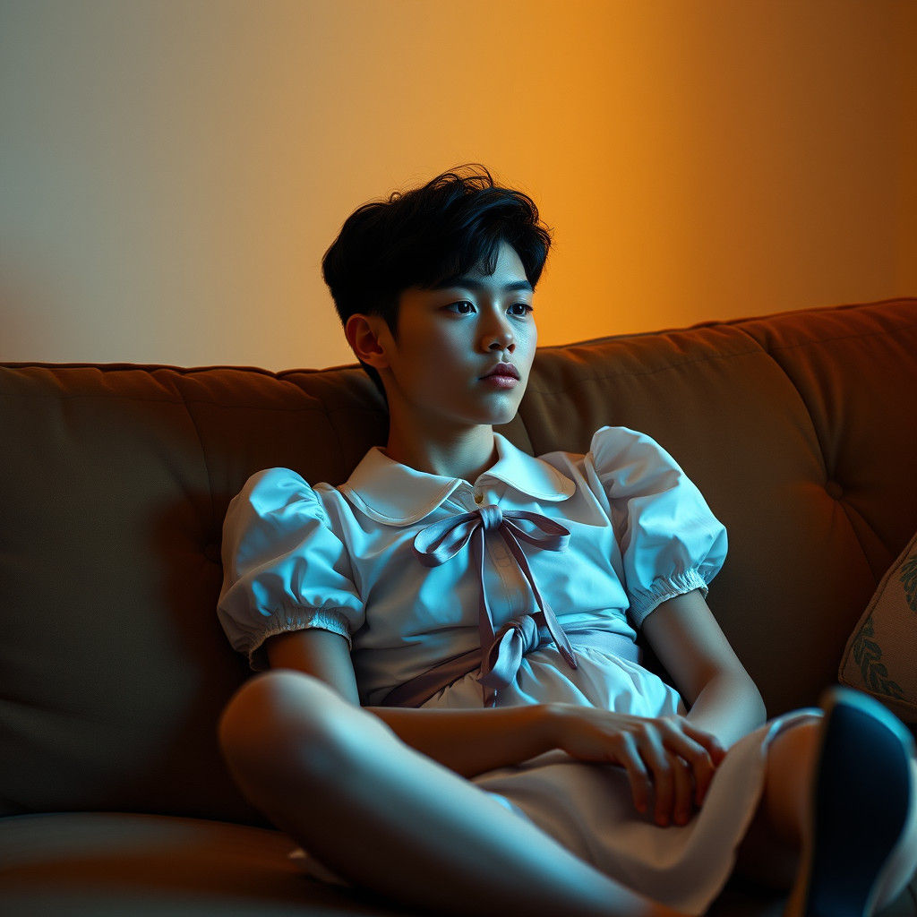 Masculine Boy in Feminine Dress, Cinematic Style