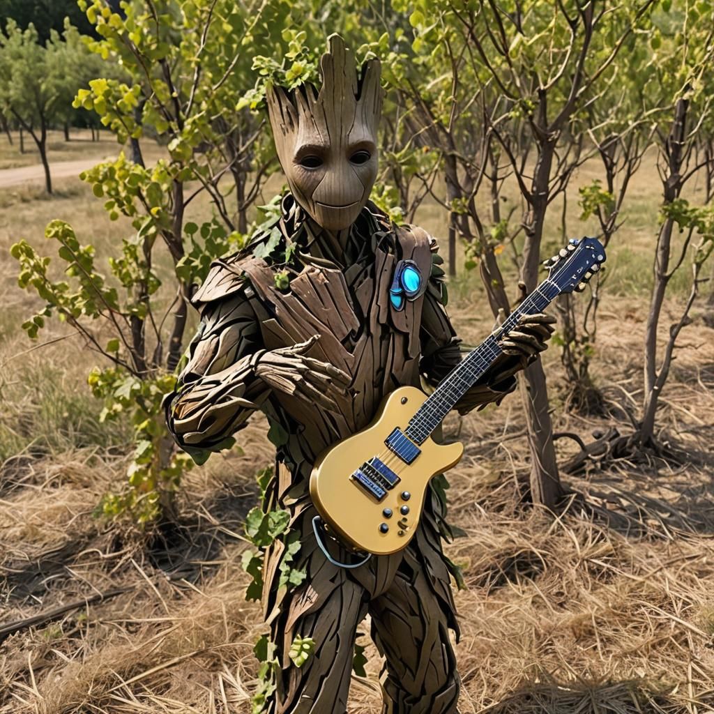 Groot Plays Guitar in Golden Grapes Field
