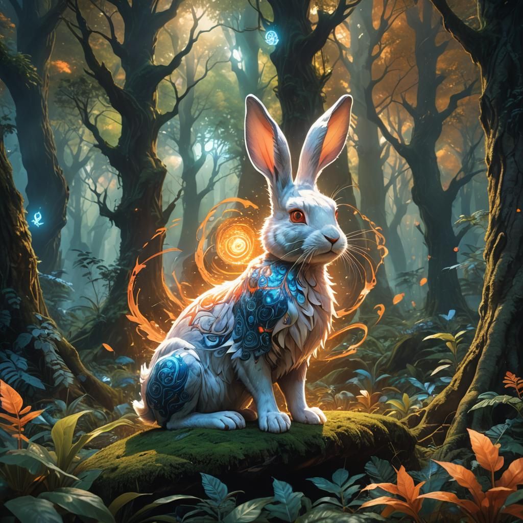 Ultra Instinct Rabbit in Mystical Forest