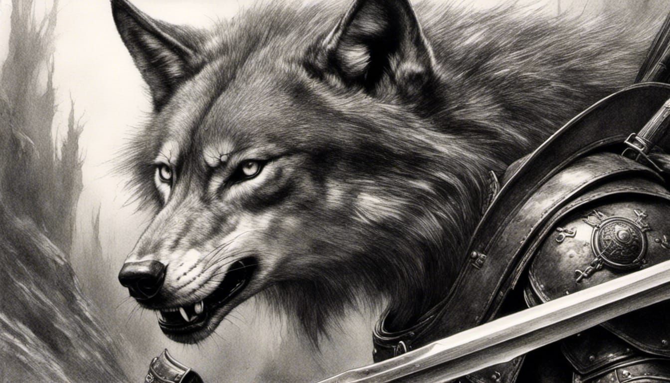 Wolf Mercenary Stalking Enemy in Graphite Art
