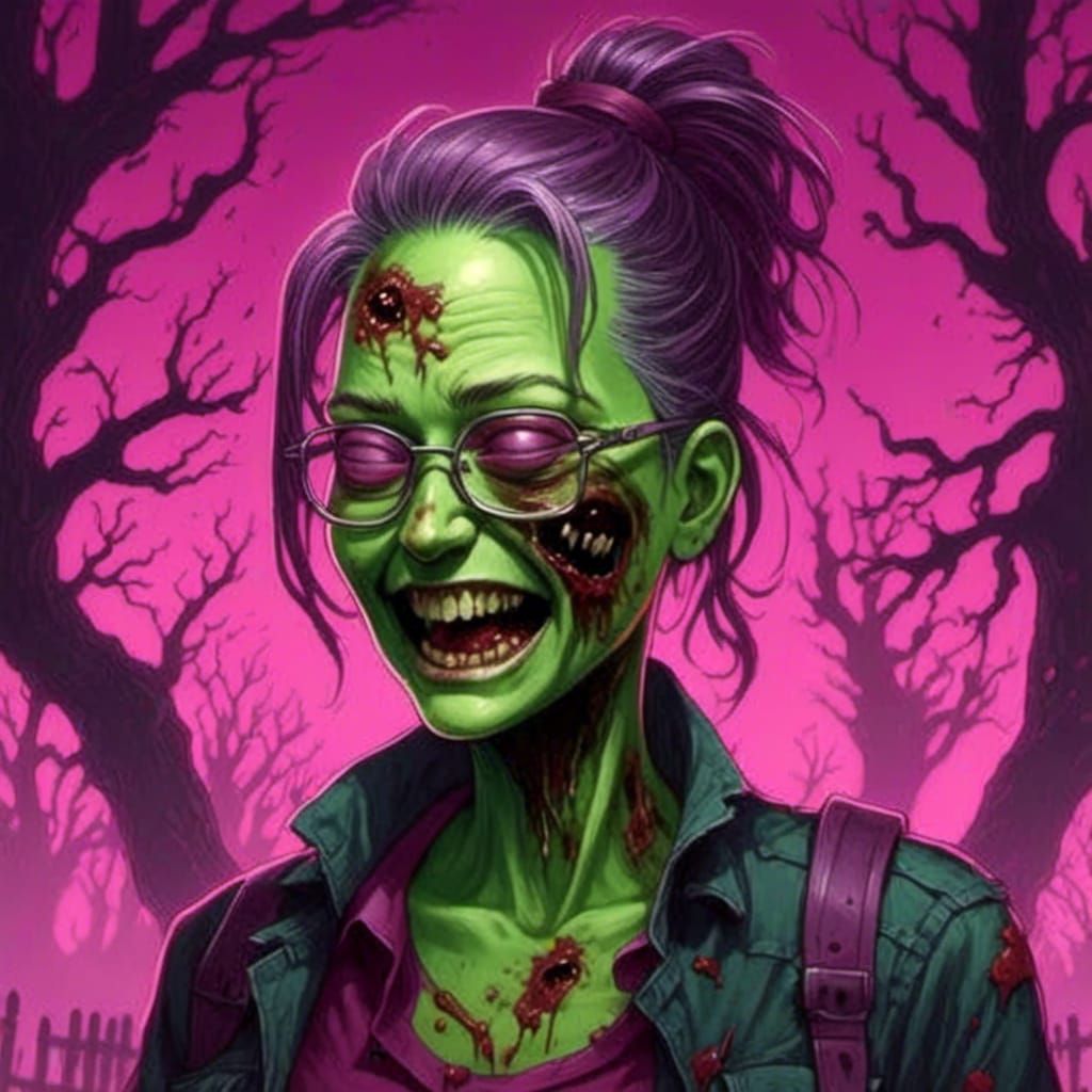 Green Zombie Woman in Dan Mumford Style
