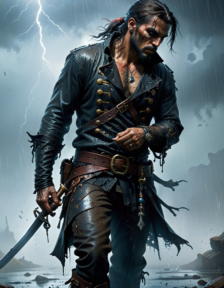 Dark Fantasy Pirate Portrait in Leather Armor