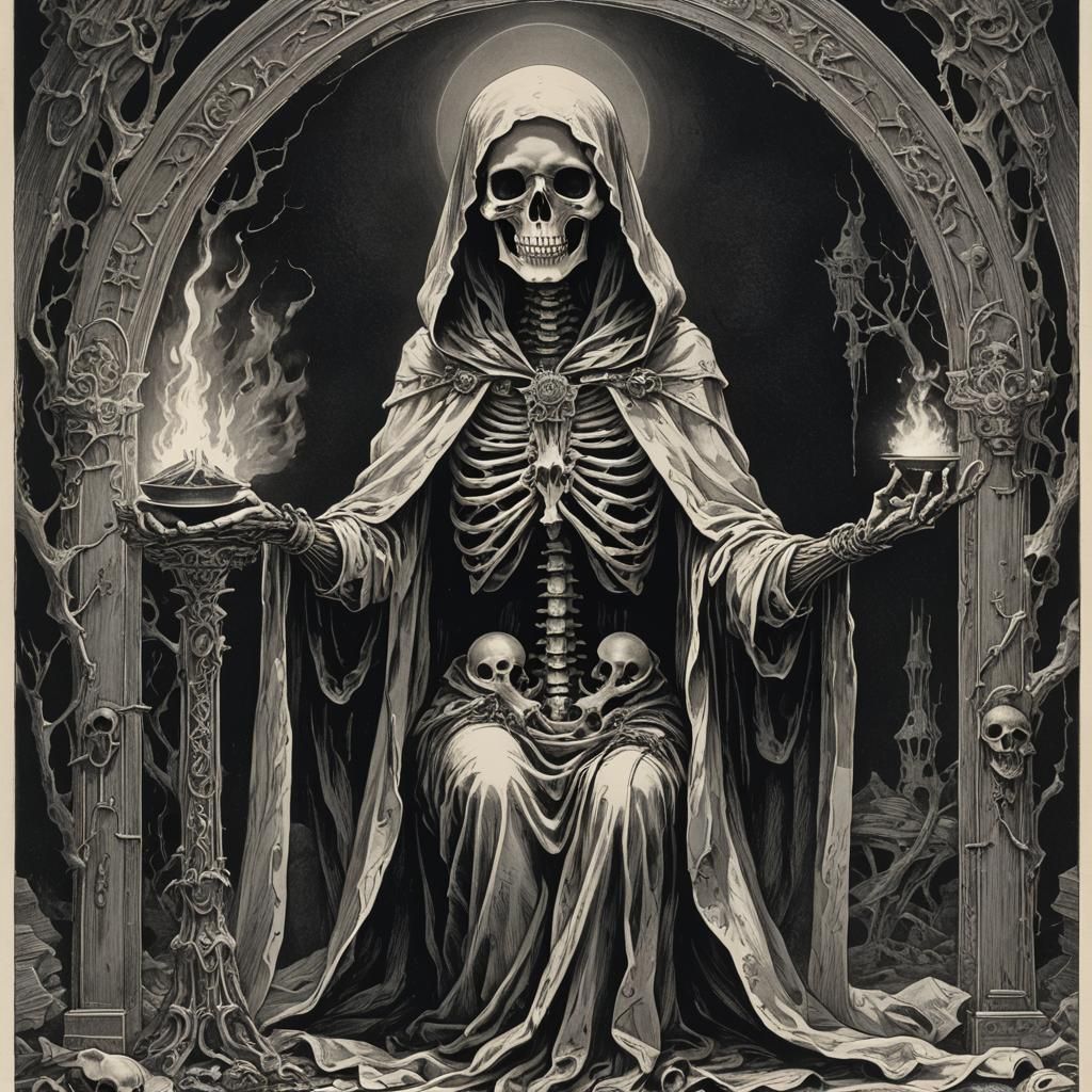 The High Priestess Tarot Card in Horror Style
