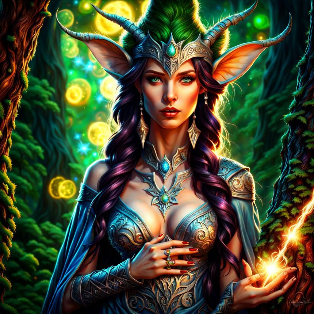 woodelf sorceress healing a tree