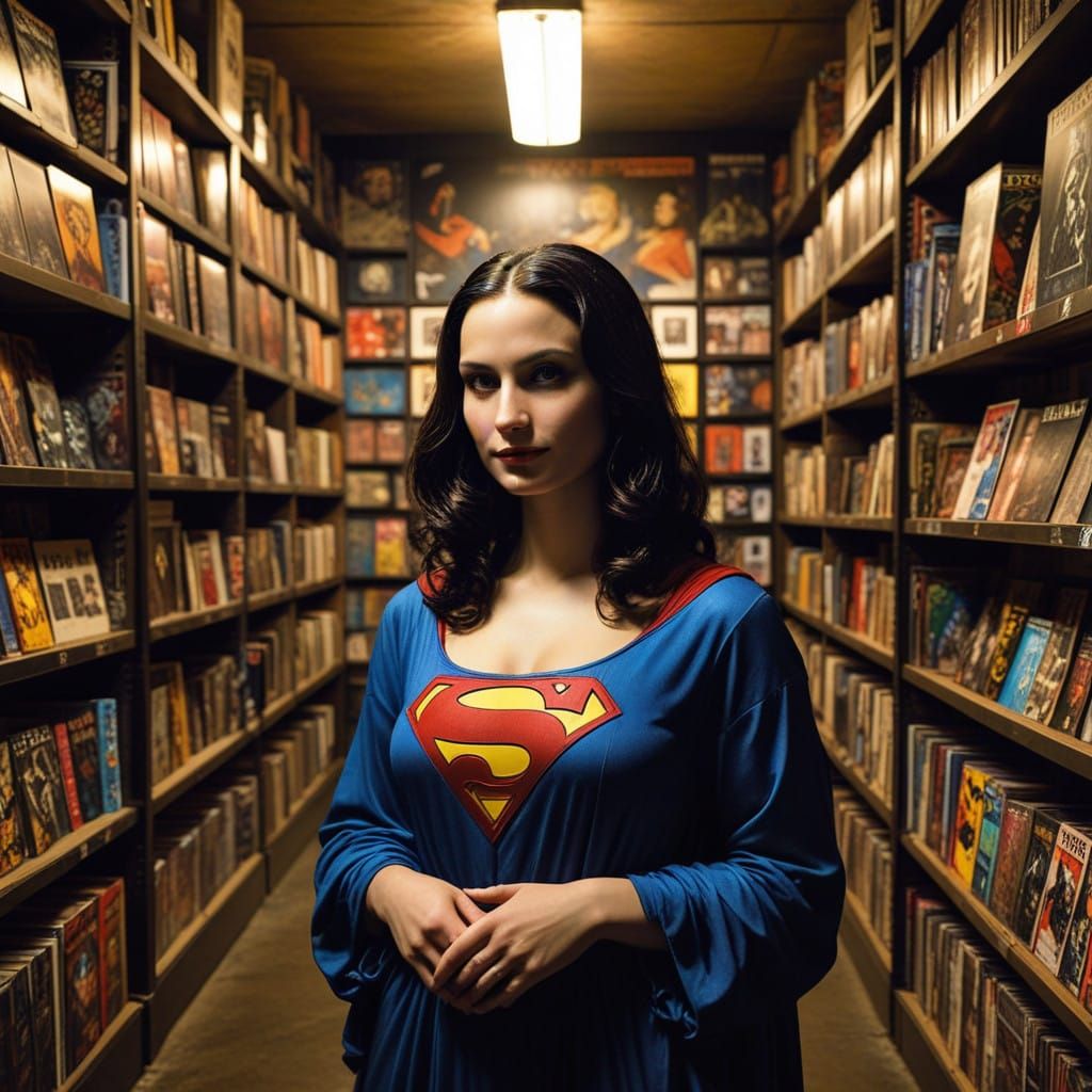 Enigmatic Renaissance Woman in Underground Comic Book Store