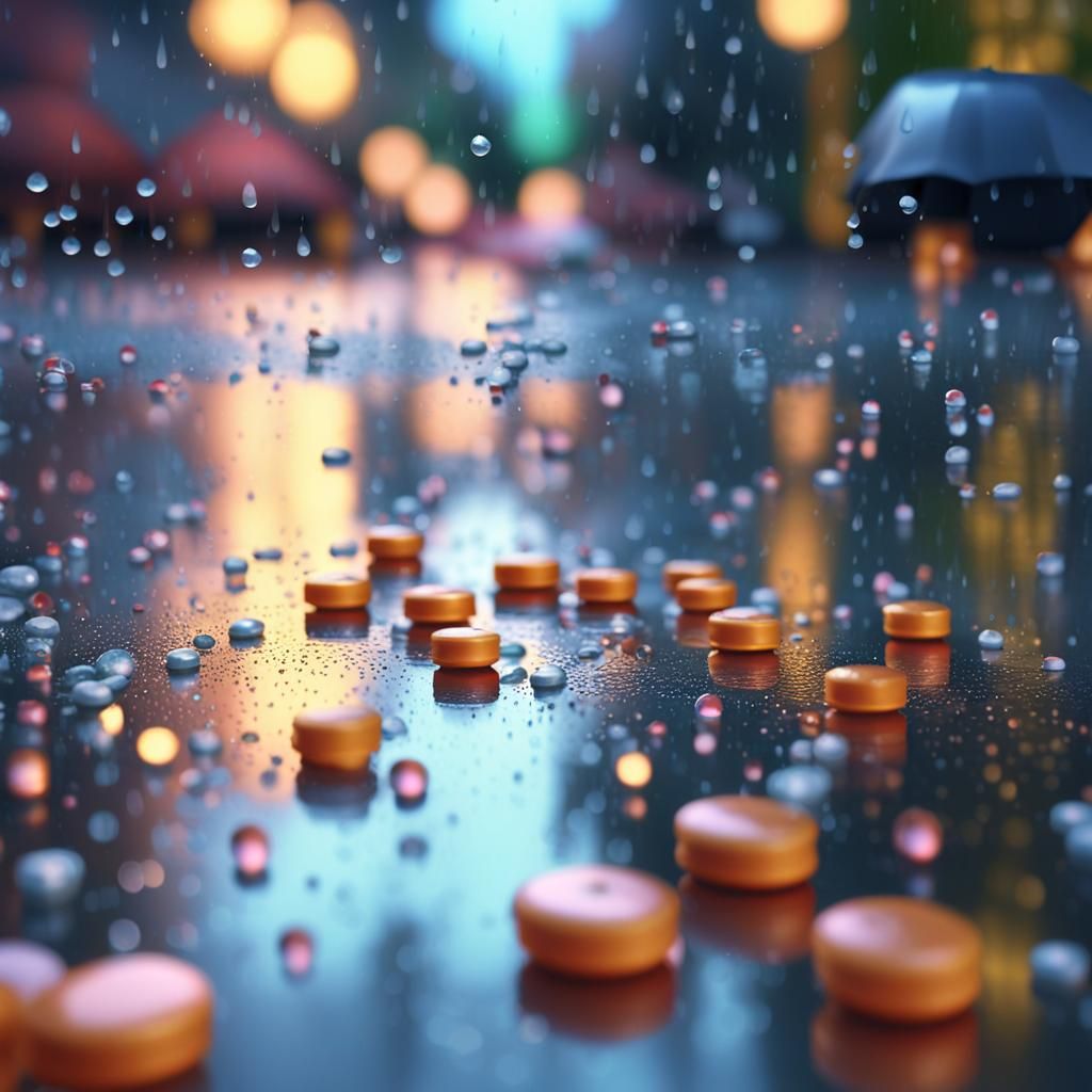 Medicines Falling from the Sky in Hyper-Realistic Art