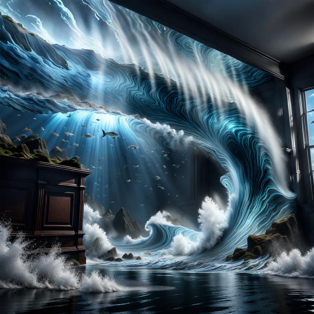 Maelstrom Tsunami in Crystal Tank, Photorealistic CGI