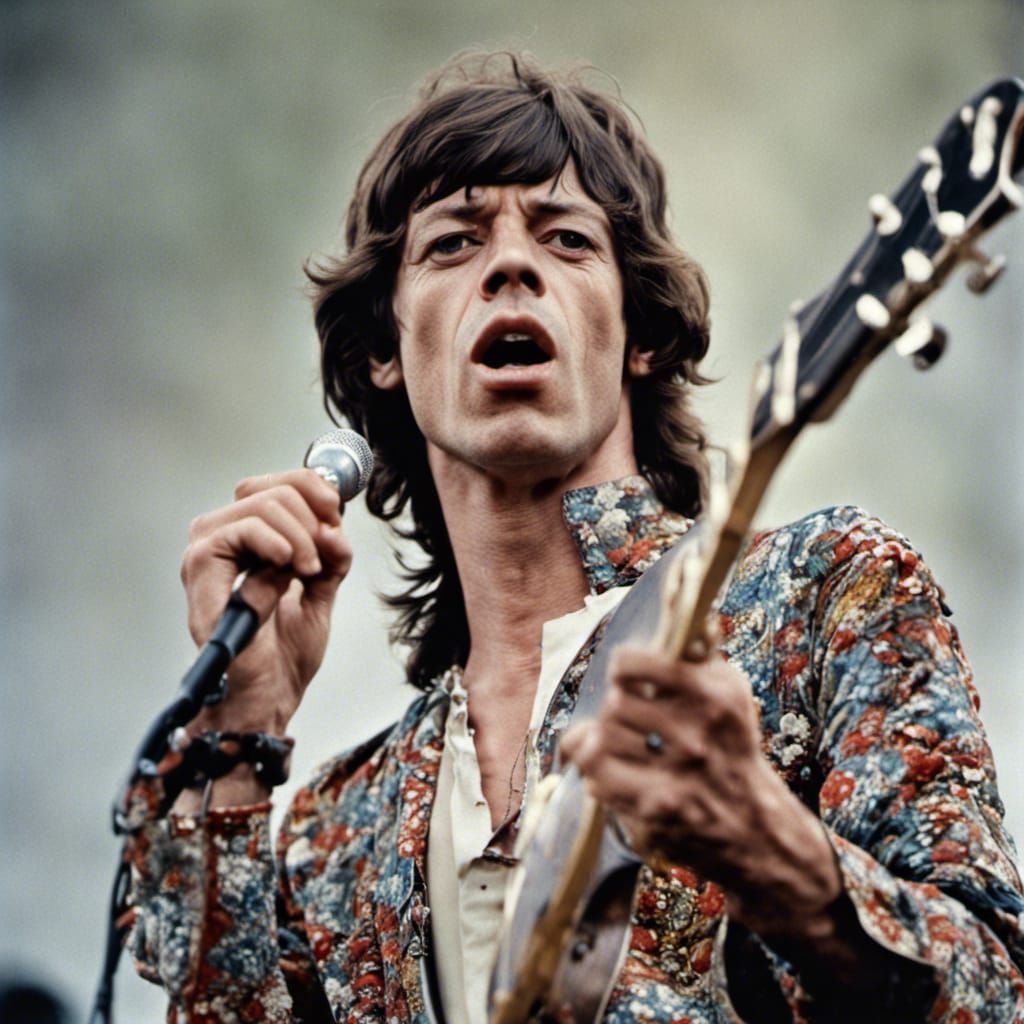 Mick Jagger on stage, Woodstock 1968