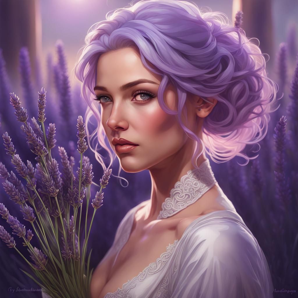 Lavender-Haired Couple in Lavender Light, Digital Art