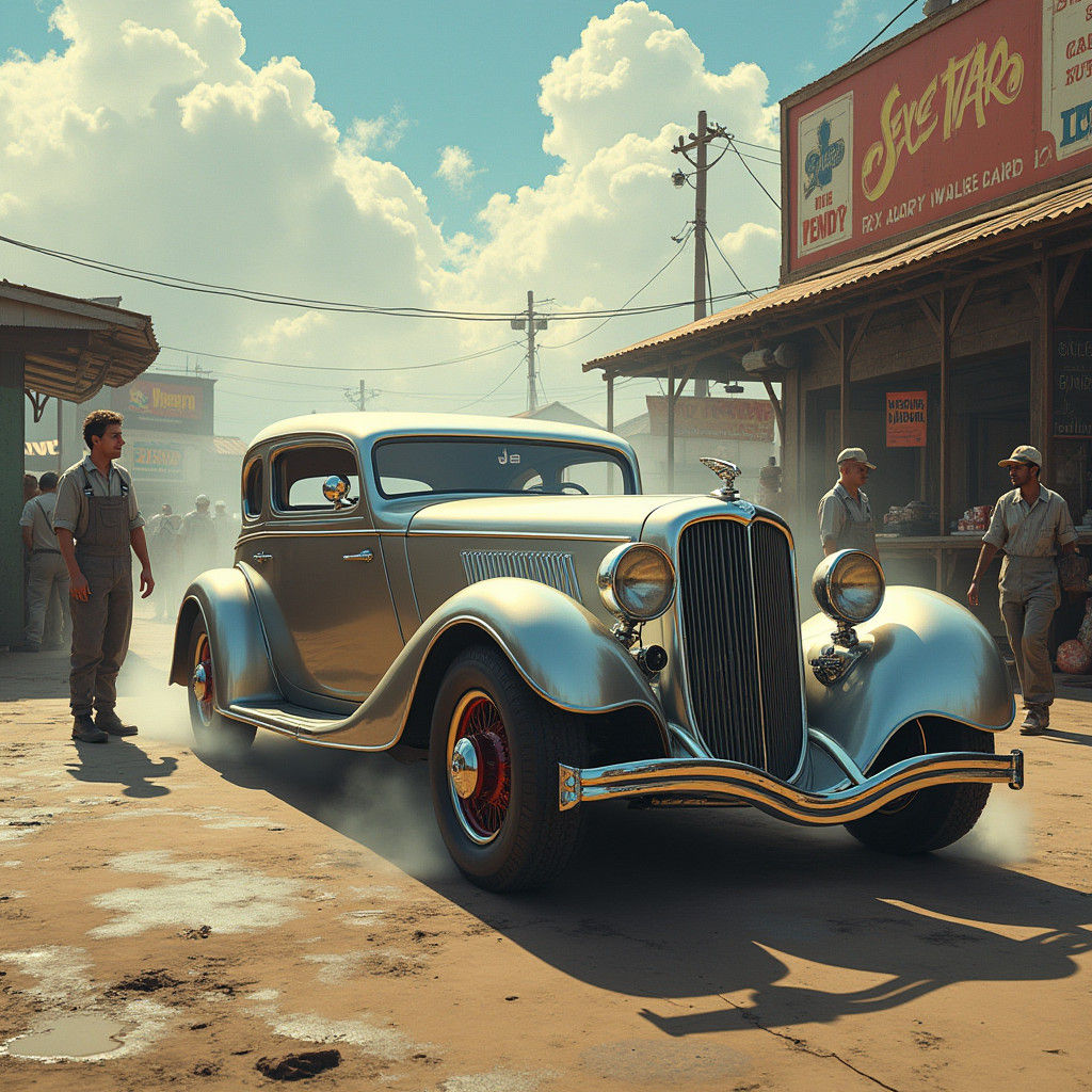 1930s Race Car Pit Stop in Syd Mead Style